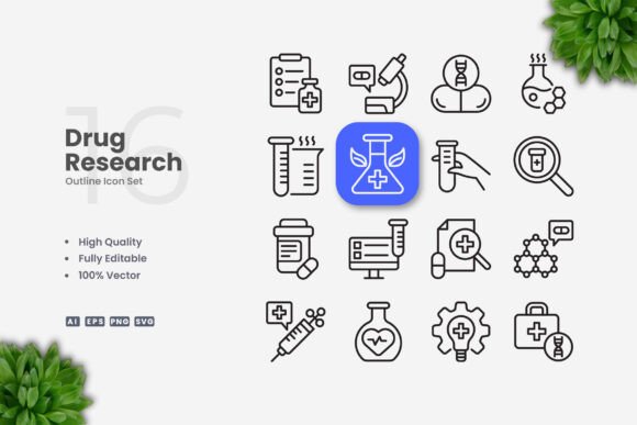 Drug Research Icons: Simple & Clean Design