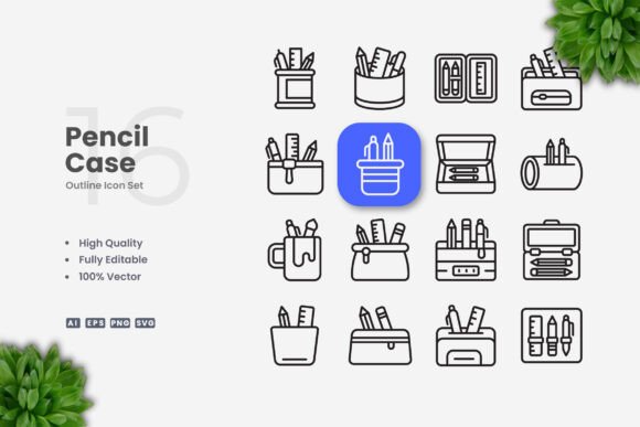 Pencil Case Icons: Simple and Clean Design for Every Project