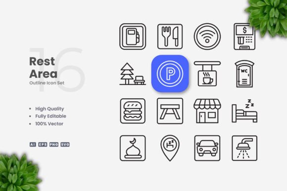 Rest Area Icons for Versatile Digital and Print Projects